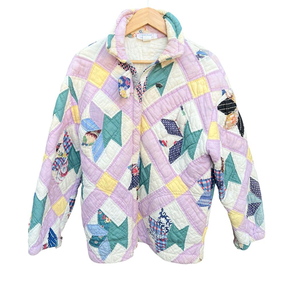 Rare Vintage 70’s Hand Quilted Zip Up Jacket Size XL 23x29